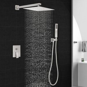 Brushed Nickel Square Shower Head with Handheld Set, Rainfall Shower System